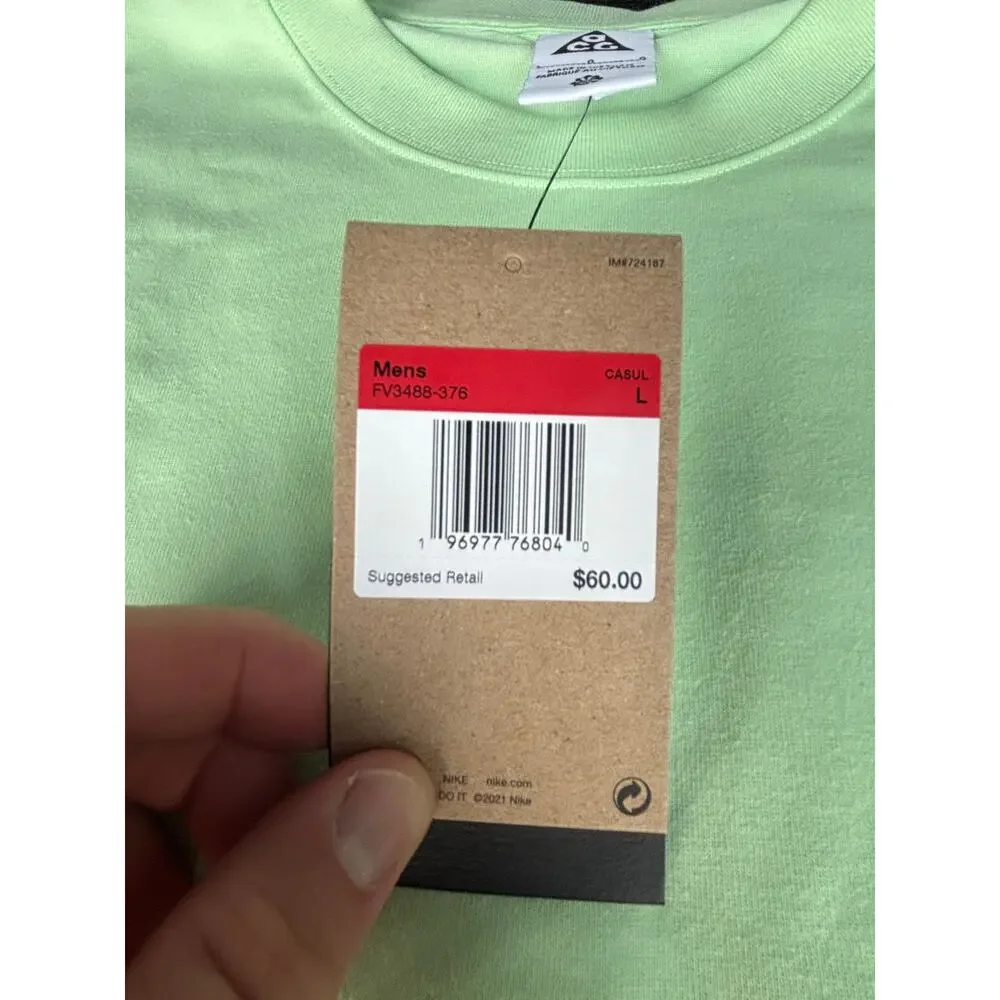 Nike ACG Long Sleeves Shirt Green Hike Snacks Tee FV3488-386, Men’s Size Large